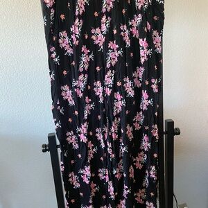 Torrid Black and Pink Floral Wide Leg Pants